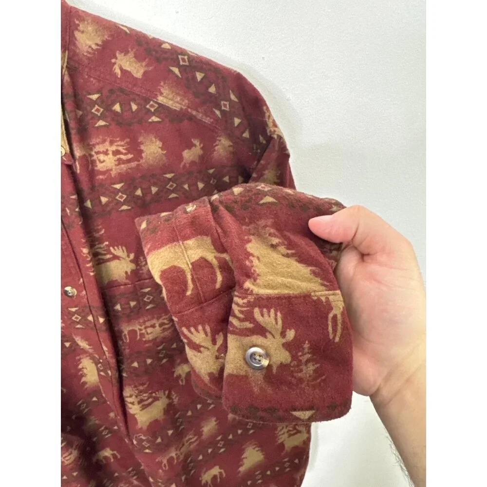 CABELA Red Chamois Southwestern Flannel Button Shirt XL Moose‎ Outdoor Print
